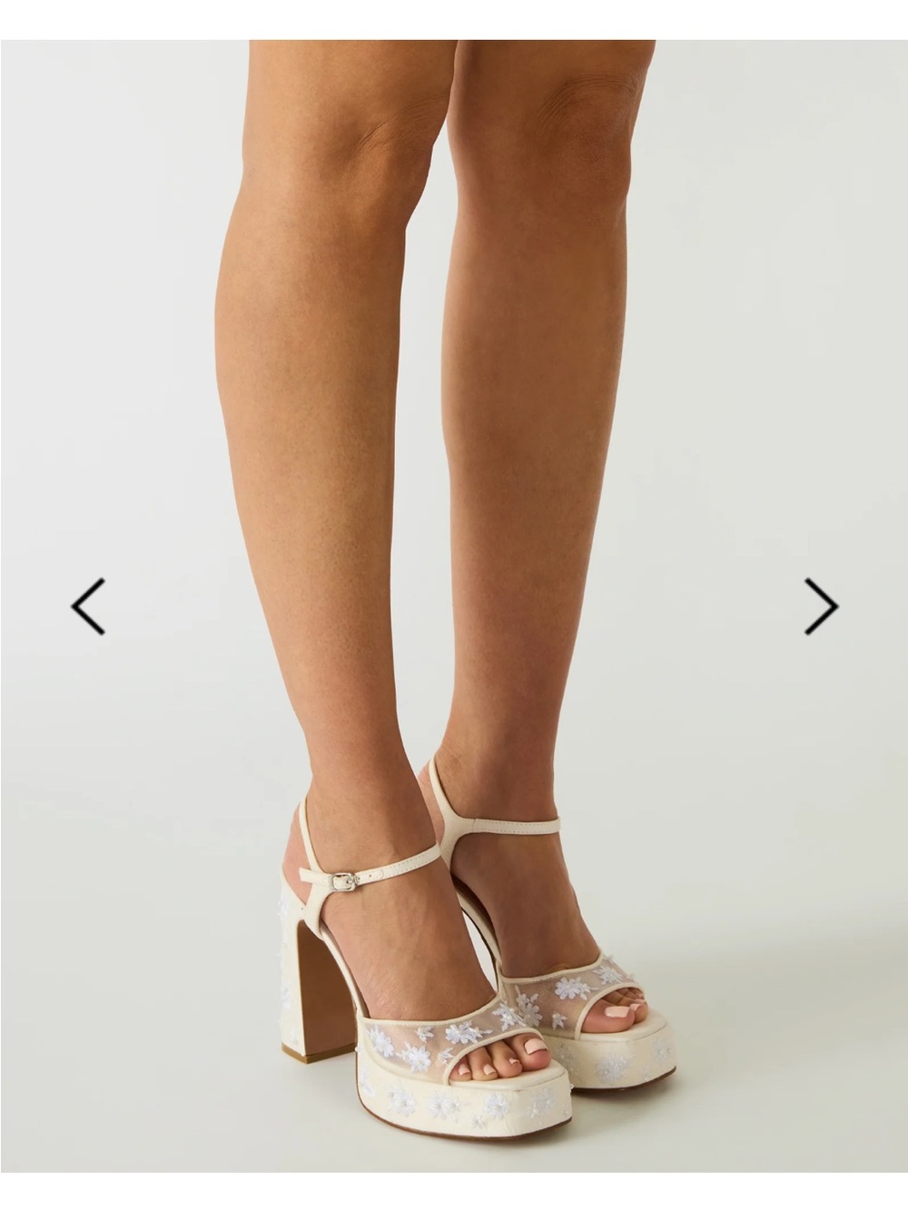 Steve Madden “Liandra” Cream Embroidered Platform Sandals
